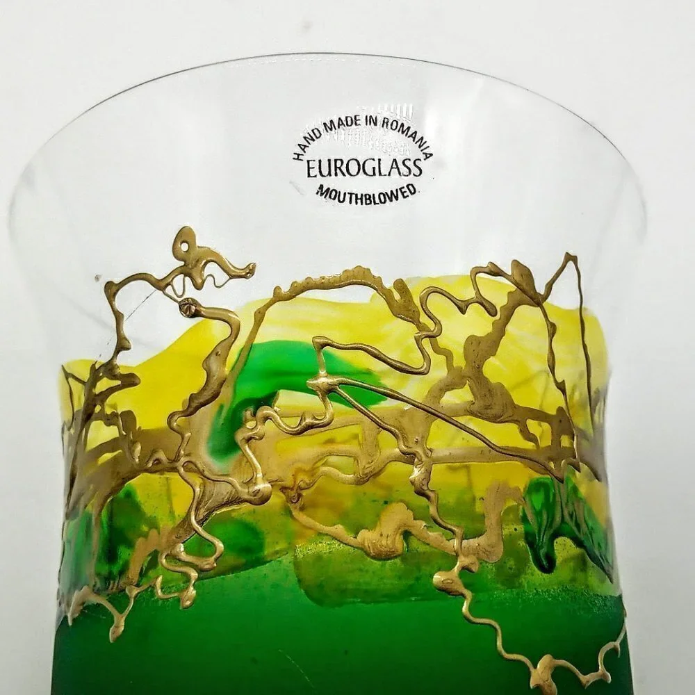 Euroglass Romanian Handmade Green Gold Glasses (2)